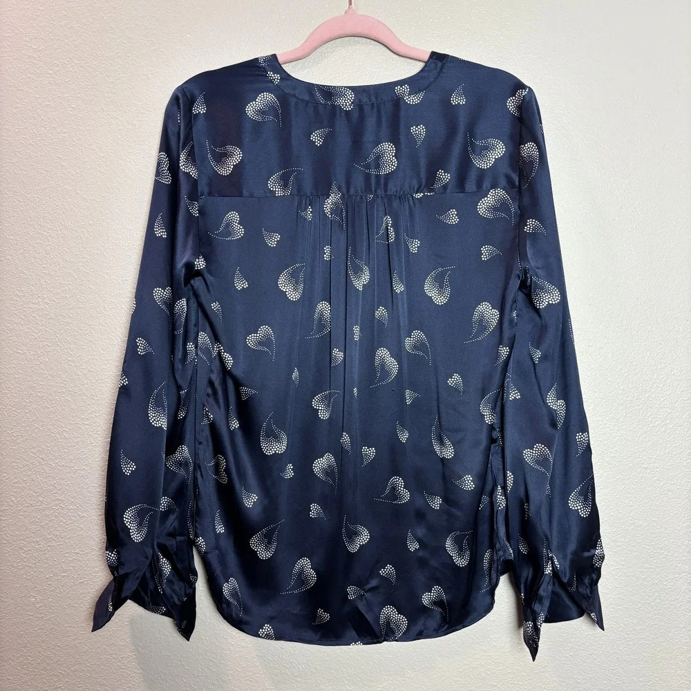 Joie Heart Mintee‎ Silk Button-Front Blouse in Navy Blue Size Women's Small Top